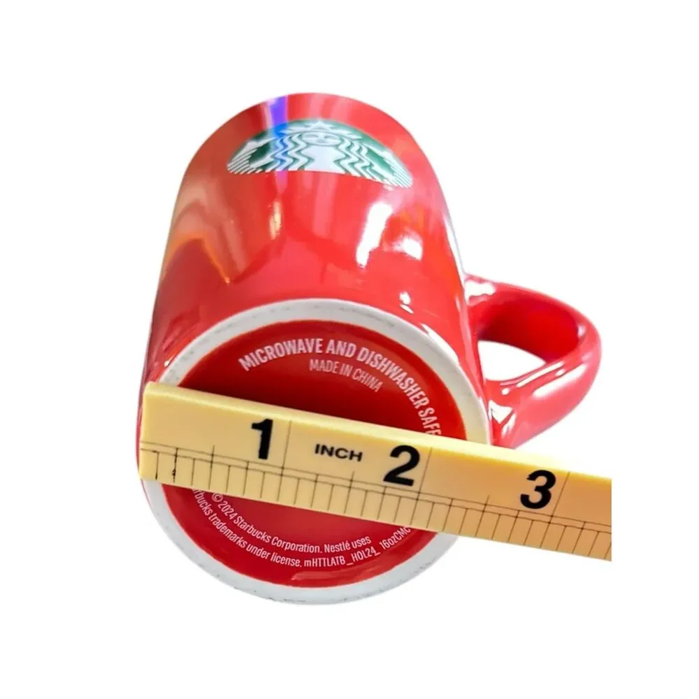 Starbucks 2021 Tall Coffee Mug, Red Classic Cup, Mermaid Green Logo  - 16 oz  **
